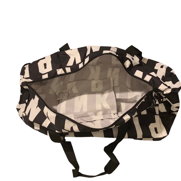 PINK Victoria's Secret PINK all over Logo in Black White Duffle Tote Gym bag - Picture 4 of 6